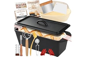 Rectangular Cast Iron Dutch Oven for Bread Baking, Cast Iron Sourdough Bread Pan with Lid Handles Lame, Even Heat Bread Bakin