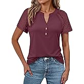 ANRABESS Womens Short Sleeve Lace Shirts 2026 Summer Henley V Neck Blouse Business Casual Top Spring Cute Work Trendy Clothes