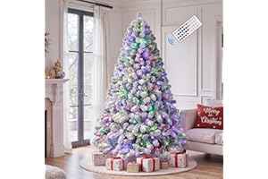 SHareconn 7.5ft Prelit Snow Flocked Artificial Holiday Christmas Tree with Remote (2025 Upgraded), 470 Pre-Lit Multi-Color RG