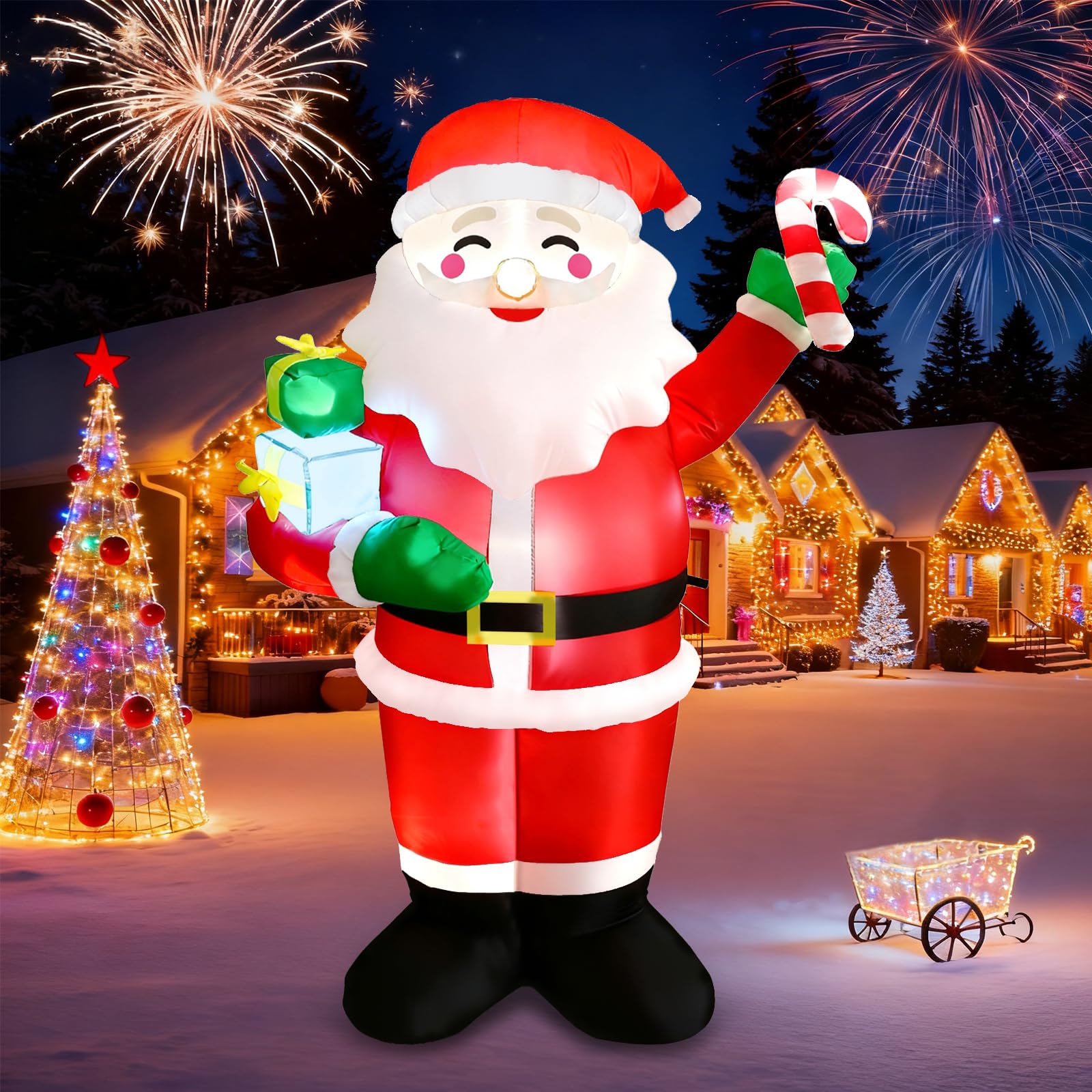 Hazms 6 FT Christmas Inflatable Santa Claus with Gifts and Candy Outdoor Decor Christmas Blows up Yard Decoration with Built in LED Lights for Indoor,Holiday,Lawn,Yard