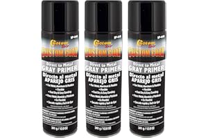 Custom Shop 1K High Build Primer Spray Paint (3 Pack) - 12 Oz Grey - Automotive Sandable Primer for Metal, Plastic, Fiberglass - Direct to Metal - Easy Sanding for Auto Paint