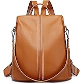 Wesccimo Genuine Leather Backpack Purse For Women Orange Brown Antitheft Real Soft Leather Fashion Daypack Shoulder Bag