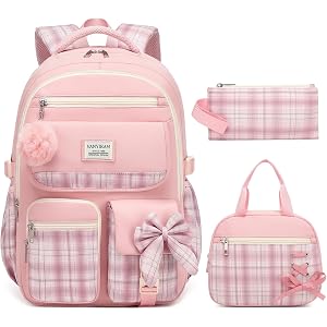 Backpack for School Girls, 3Pcs Kids Cute Bookbag with Lunch Box Pencil Pouch, Student Pack Fits 15.6 Inch Laptop for Teens b