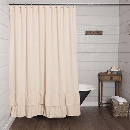Amazon Com Piper Classics Ruffled Chambray Natural Shower Curtain