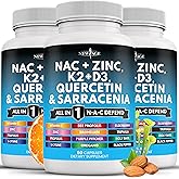 NEW AGE NAC Supplement N-Acetyl Cysteine- with Vitamin D3, K2, Zinc, Quercetin, Triphala, Sarracenia Purpurea, Elderberry, Holy Basil, Bee Propolis, Bromelain, L-Lysine - 180 Count