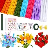 Anyeve 800PCS Pipe Cleaners Flower Kit, Pipe Cleaner Bulk Craft Flower Making Kit with Instruction, 8 Colors Thick Chenille Stems for Arts DIY Craft Supplies with Gardening Tape, Floral Wires, Stamen