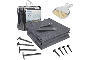 FoundGo Awning Carpet HDPE Camping Outdoor Rug with Eyelets,Carry Bag,Nails,Broom,for RV,Patio,Backyard,Picnic,Beach,Trailer 2.5 * 4.5m（8.20'*14.76'）-Blue Grey