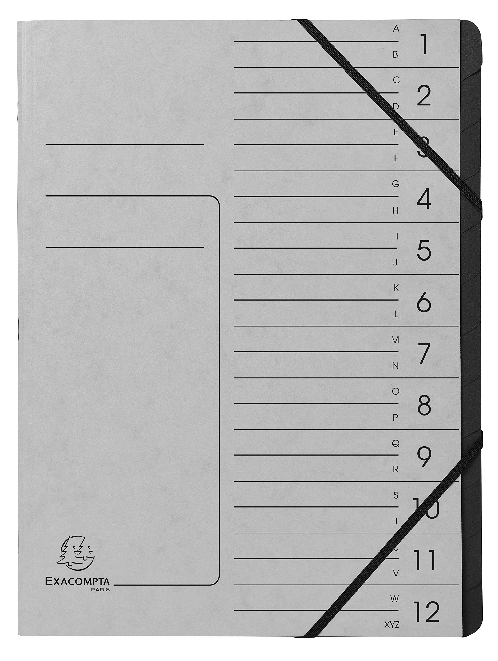 Exacompta - Ref 541211E - Stapled Spine Multipart File - 245 x 320mm in Size, Suitable for Storing A4 Documents - 12 Tabbed Sections - Grey Cover with Reinforced Tabs