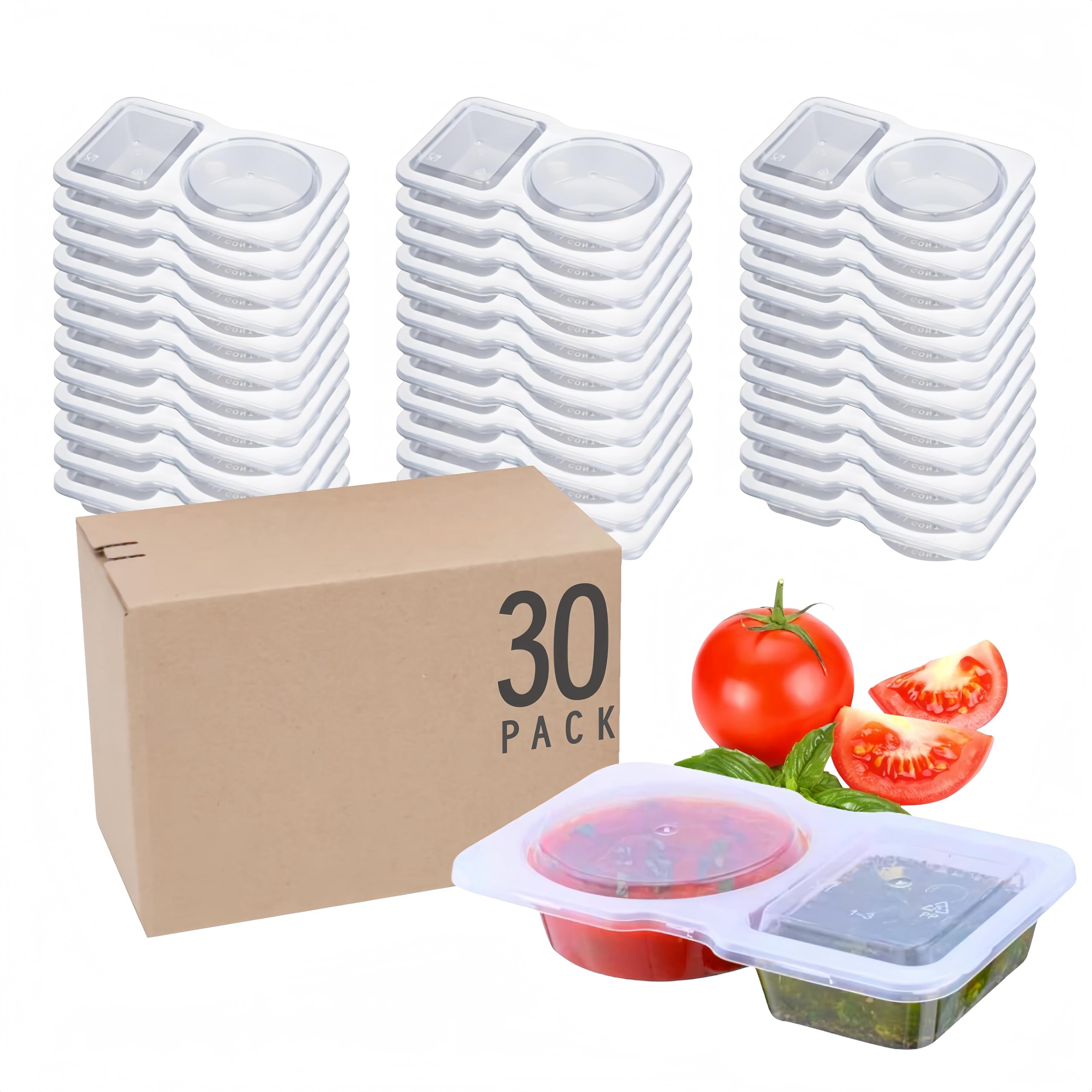 Fangool 30pcs Double Compartment Condiment Container with Lid for Dip ...