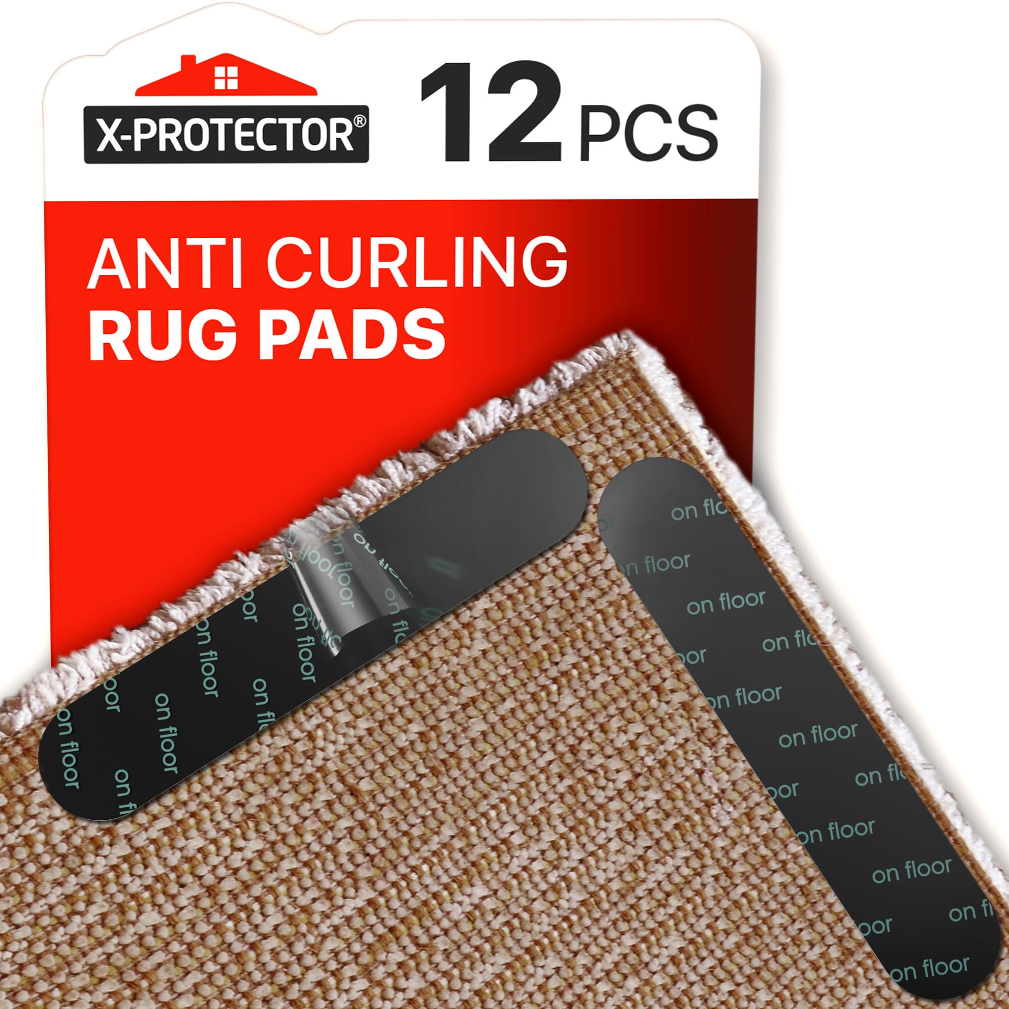 X-Protector 12 Pcs Anti-Curling Carpet Grips - Renewable Gripper Tape - Ideal for All Rugs and Carpets