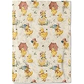 coedoaes Cute Duck Fleece Blanket - 50x60in Adorable Duckling in Hat and Parasol Throw Blankets,Soft Cozy Lightweight, Ideal for Living Room Home Farmhouse Decor and Kids Women Girls Spring Gifts