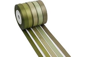 DINDOSAL Sage Green Satin Ribbon - 3/8 Inch, Moss Green, 5 Rolls, 50 Yards - Perfect for Wedding, Baby Shower, Gift Wrapping, Hair Corsages & Crafts