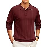 Cotrasen Mens Knit Polo Sweaters Long Sleeve Polo Lightweight Casual Button Dress Collar Pullover Cozy Textured Sweaters