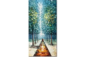Alenoss Hand Painted 3D Abstract Oil Paintings on Canvas 24x48 Inches Large Modern Forest Landscape Vertical Blue Canvas Wall Art Framed Artwork for Living room Bedroom Tree Art Decor