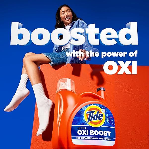 TIDE ULTRA OXI BOOST LIQUID LAUNDRY DETERGENT, 148 FL OZ, 105 LOADS, ADVANCED STAIN REMOVER WITH EXTRA OXI POWER