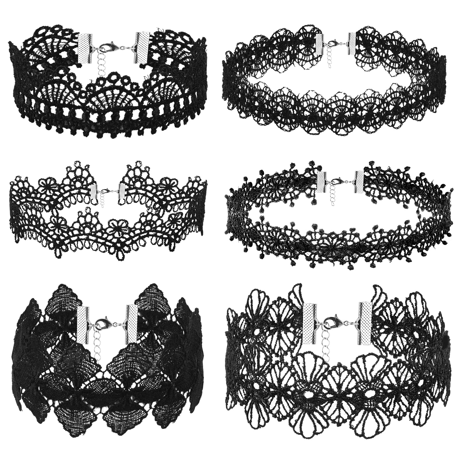 Yolev 6 Pieces Black Choker Necklace Set - Black Lace Tattoo Velvet Choker Gothic Necklace for Women & Girls