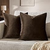 GIGIZAZA Brown Velvet Pillow Covers 18x18,Square Solid Throw Pillow Covers Decorative Modern Pillows Small Vintage Cases for Couch Pack of 2
