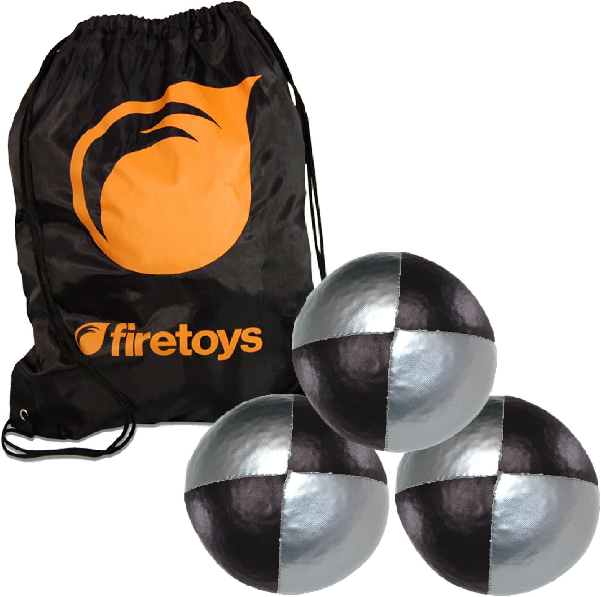 Juggling Ball Set - 3x Silver/Black Juggling Balls & Firetoys Bag