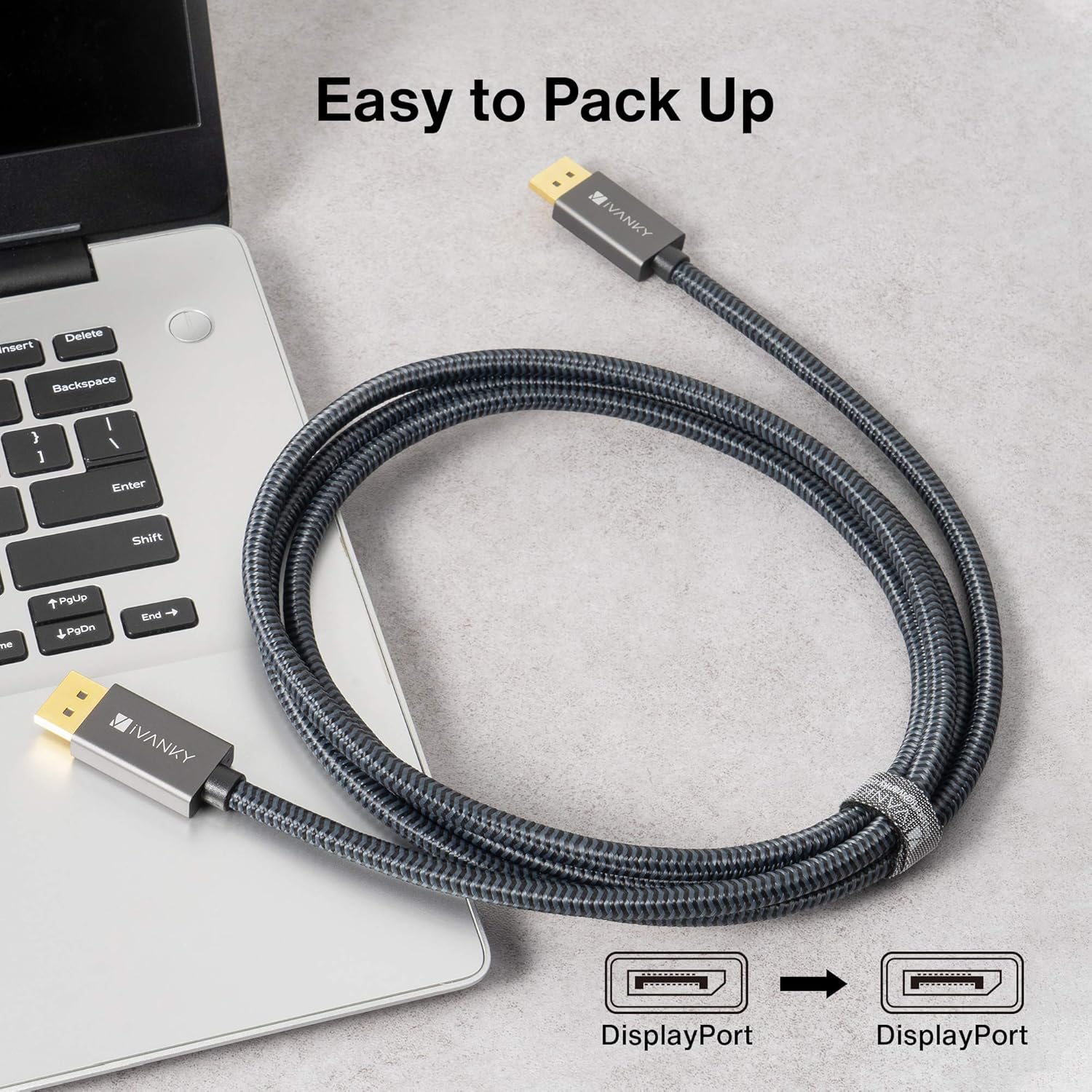 DisplayPort 1.2 Cable 6.6ft, iVANKY 4K DisplayPort to DisplayPort Cable Nylon Braided, High Speed DP Cable, Supports 4K@60Hz and 2K@165Hz, Compatible with PC, Laptop, TV, Slim Aluminum Shell - Grey: Computers & Accessories