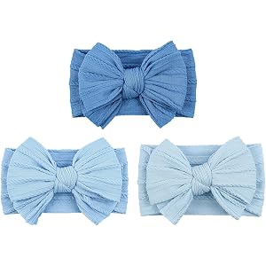 INROAN Handmade Baby Girl Headbands with Bows, Soft Stretchy Nylon Baby Headbands, Baby Bows for Girls, Blue Headband for Inf