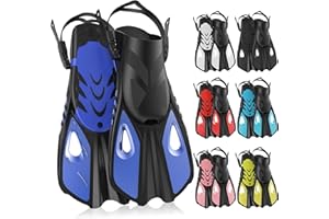 MELUMILU Snorkel Fins, Swim Fins Travel Size Short Adjustable for Snorkeling Diving Adult Men Women Open Heel Swimming Flippers