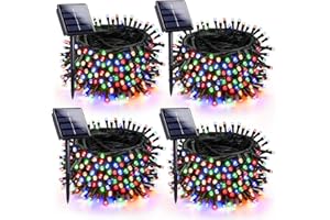 SANJICHA 4-Pack 180FT Solar Christmas Lights Outdoor Waterproof, Super Bright 320 LED Solar String Lights with 8 Lighting Modes, Green Wire Twinkle Solar Tree Lights for Xmas Party Garden Decor (Multicolor)