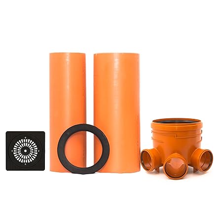 KG Schacht Abwasserschacht DN 400 Schachtboden 3x160/1x160 - Rohr DN400, DN315 - quadratisch Regen Deckel DN315 - Kanal Entwä