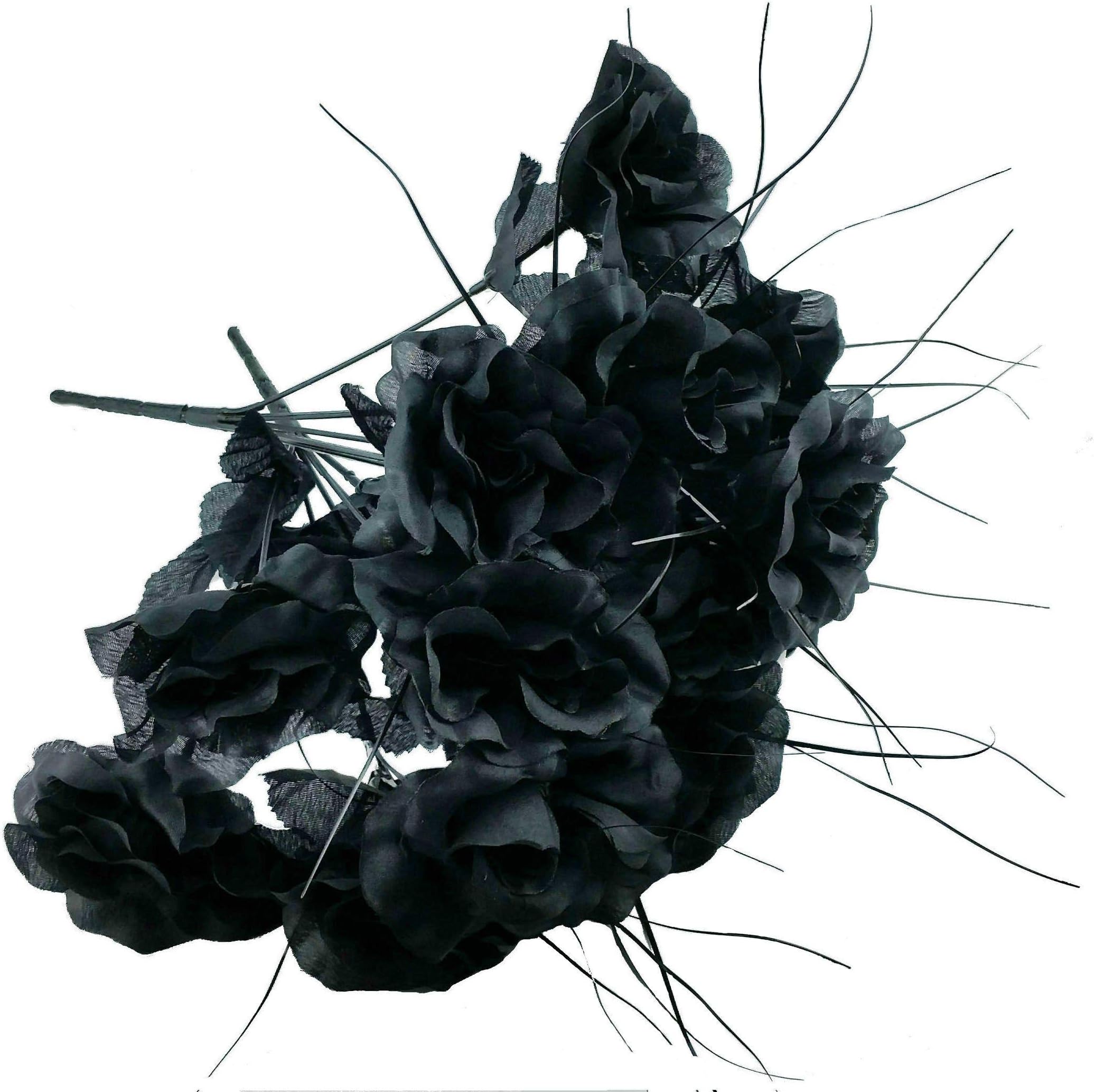 MM TJ PRODUCTS 2 Artificial Black Roses Bouquet (One Pack of 2 Bouquets), Halloween Black Flowers