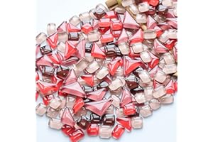 OAKBUD 200g Glass Square Triangle Rectangle Mosaic Tiles for Crafts, Colorful Stained Glass Pieces for Mosaic Projects, Irregular Size (Red Pink Mix)