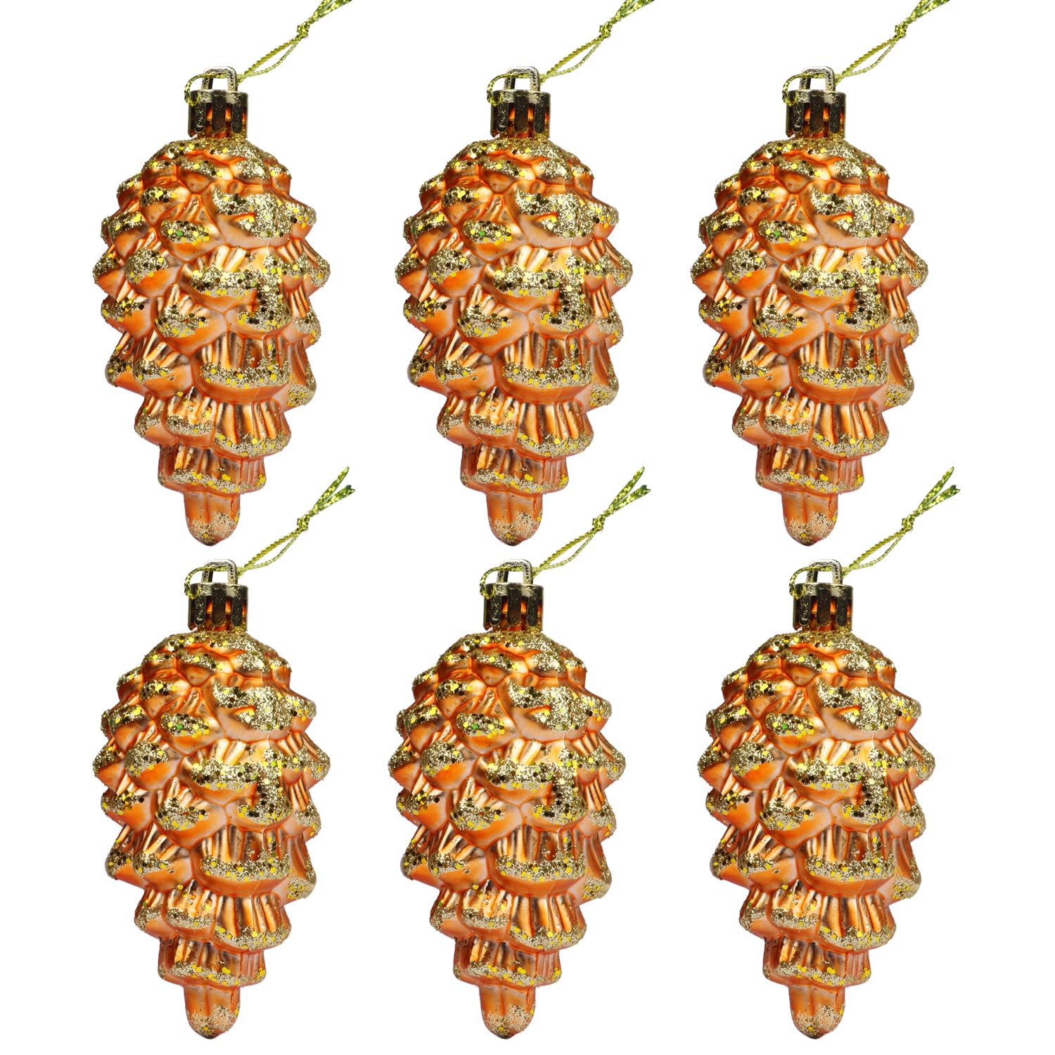 YYCRAFT Christmas Tree Pinecone Ornaments, Hanging Pine Cone Ornaments 3.5 Inch for Christmas Tree Decor, Hanging Pine Cone Shape Christmas Decorations,6PCS Orange
