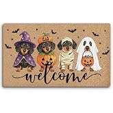 BitKAM Halloween Dachshund Dog Welcome Faux Coco Coir Doormat Mat 30x17 in | Dachshund Door Mat, Halloween Pumpkin Dog Lover Ghost Door Floor Mats for Home Entrance Front Door Outdoor Outside Entryway
