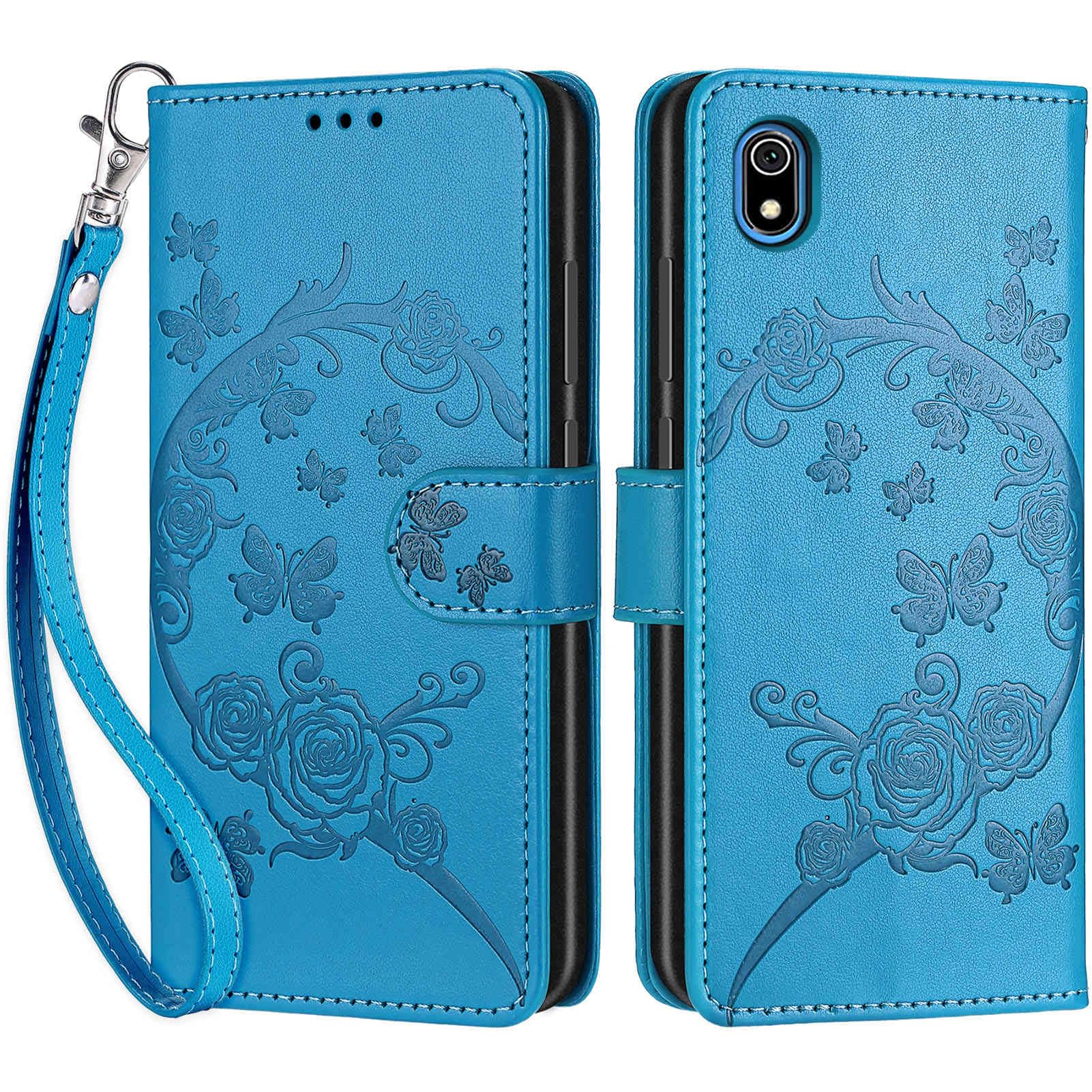 Handyhülle für Xiaomi Redmi 7A Hülle, Premium PU Leder Flipcase Magnetverschlüsse Schutzhülle Klapphülle mit Kartenhalter und Faltbare Brieftasche Hülle für Xiaomi Redmi 7A Handyhülle - Blau