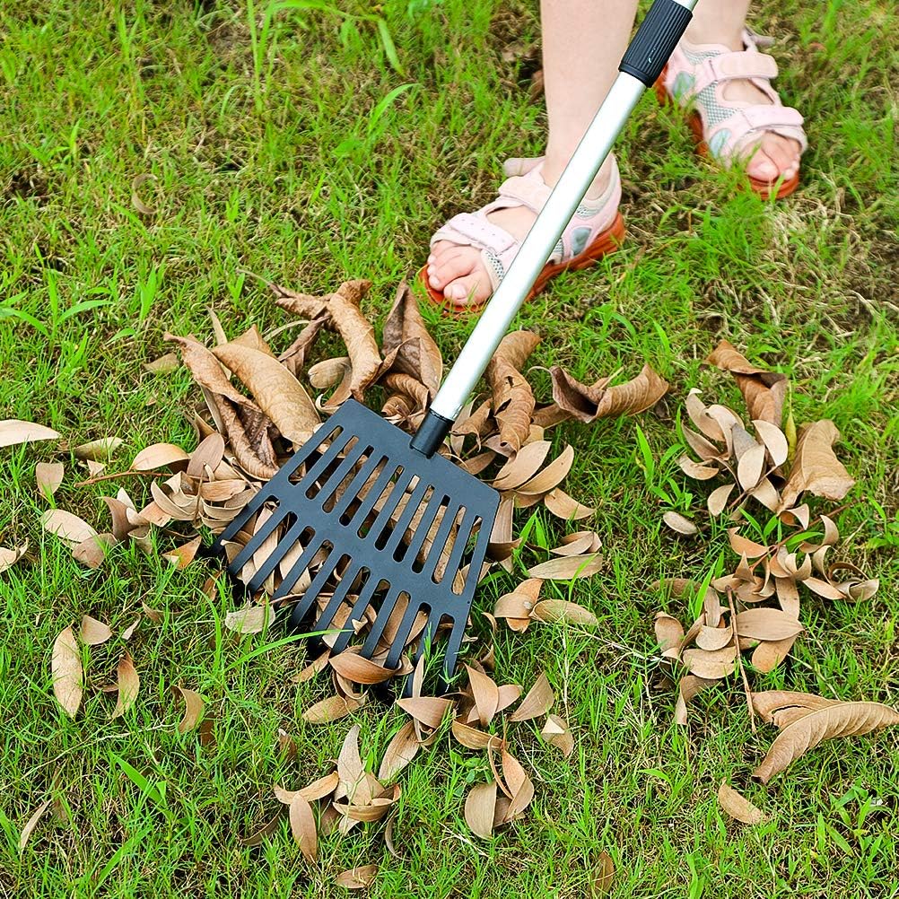 OUTCREATOR Telescopic Garden Leaf Rake, 22" - 40" Telescopic Lightweight Aluminum Handle 11 Tines Rake, 8" Inch Wide, for Gardeners, Kids Leaf Rake, Garden Shrub Rake, Easy to Carry : Garden & Outdoor