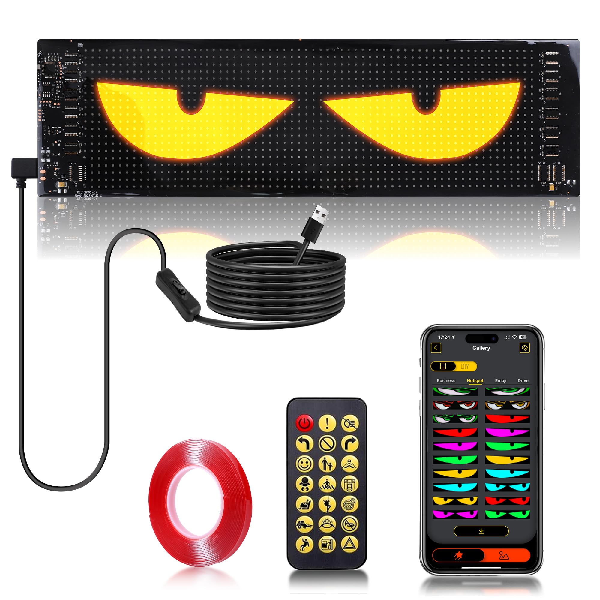 Photo 1 of CRILEAL Multi-Panel Sync led Eyes Display 96x16 LED Sign (23.4"x4.73") | USB 5V Programmable Scrolling Text/Animation | APP + Remote for Car/Store Ads?1pcs?