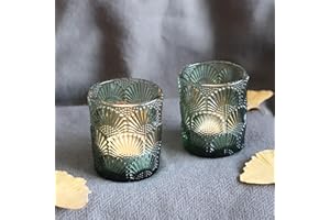 Woho Green Votive Candle Holders Set of 12, Green Glass Tealight Candle Holder for Wedding Party Table Centerpiece, Tea Lights Candle Holder Vintage for Fall Thanksgiving Christmas Decor