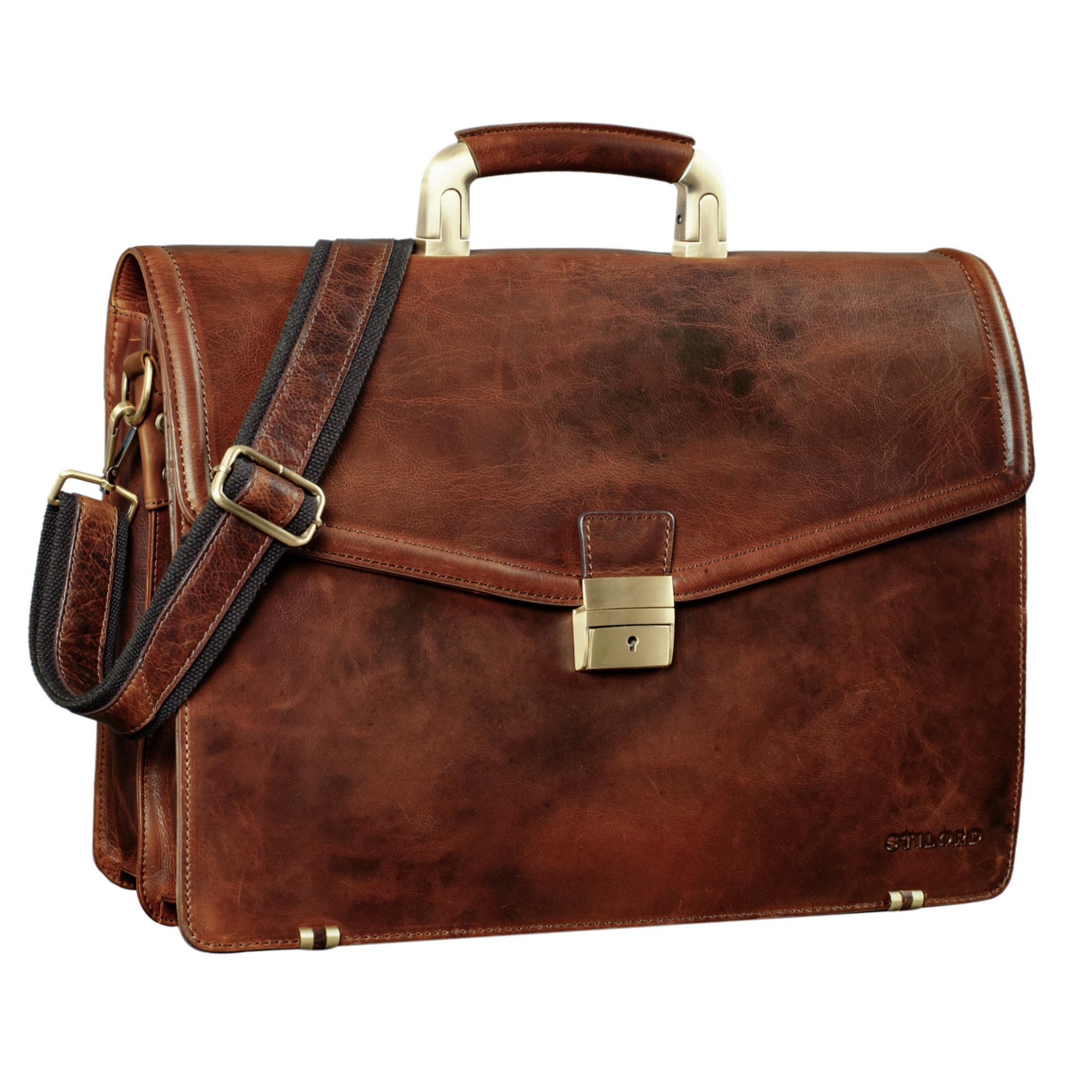 STILORD "Lazarus" Vintage Briefcase Leather Large Classic for Men Women Portfolio Business Office Bag with 15.6" Laptop Compartment Genuine Leather Colour:Prestige - Brown