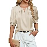 Blooming Jelly Women's Dressy Business Casual Blouses Silk Puff Sleeve Tops Summer Outfits V Neck Pleated Work Shirts 2025