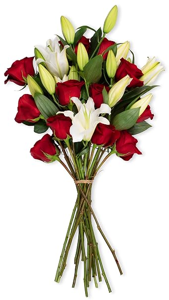 Amazon Com Benchmark Bouquets Red Roses And White Oriental