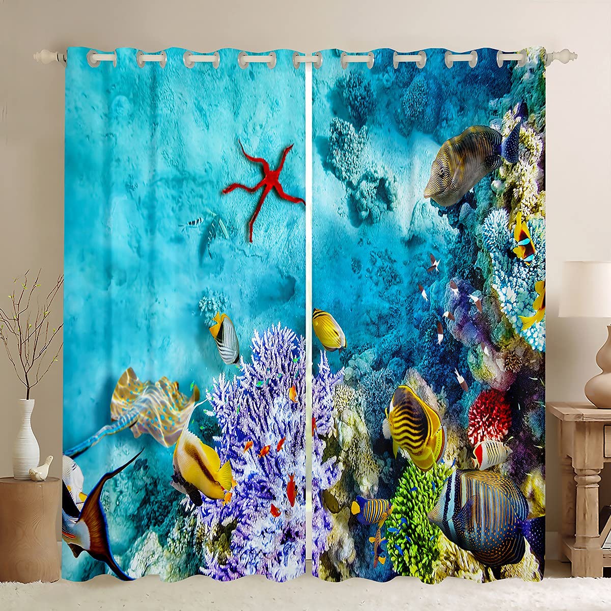 Ocean Fish Curtains for Boys Girls Bedroom Cute Animal Window Curtain Teens Home Sea Life Theme Curtain Kawaii Animal Window Treatments Marine Life Window Drapes Curtains W66*L72 — image 1