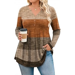IN'VOLAND Plus Size Tops for Women Long Sleeve Henley Shirts Flowy Blouse | fall tops, dressy tops, babydoll tops, loose fit,