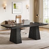 Tribesigns 63-Inch Executive Desk, Modern Black Office Computer Desk with Sturdy Double Pedestal, Large Study Writing Table Simple Workstation for Home Office