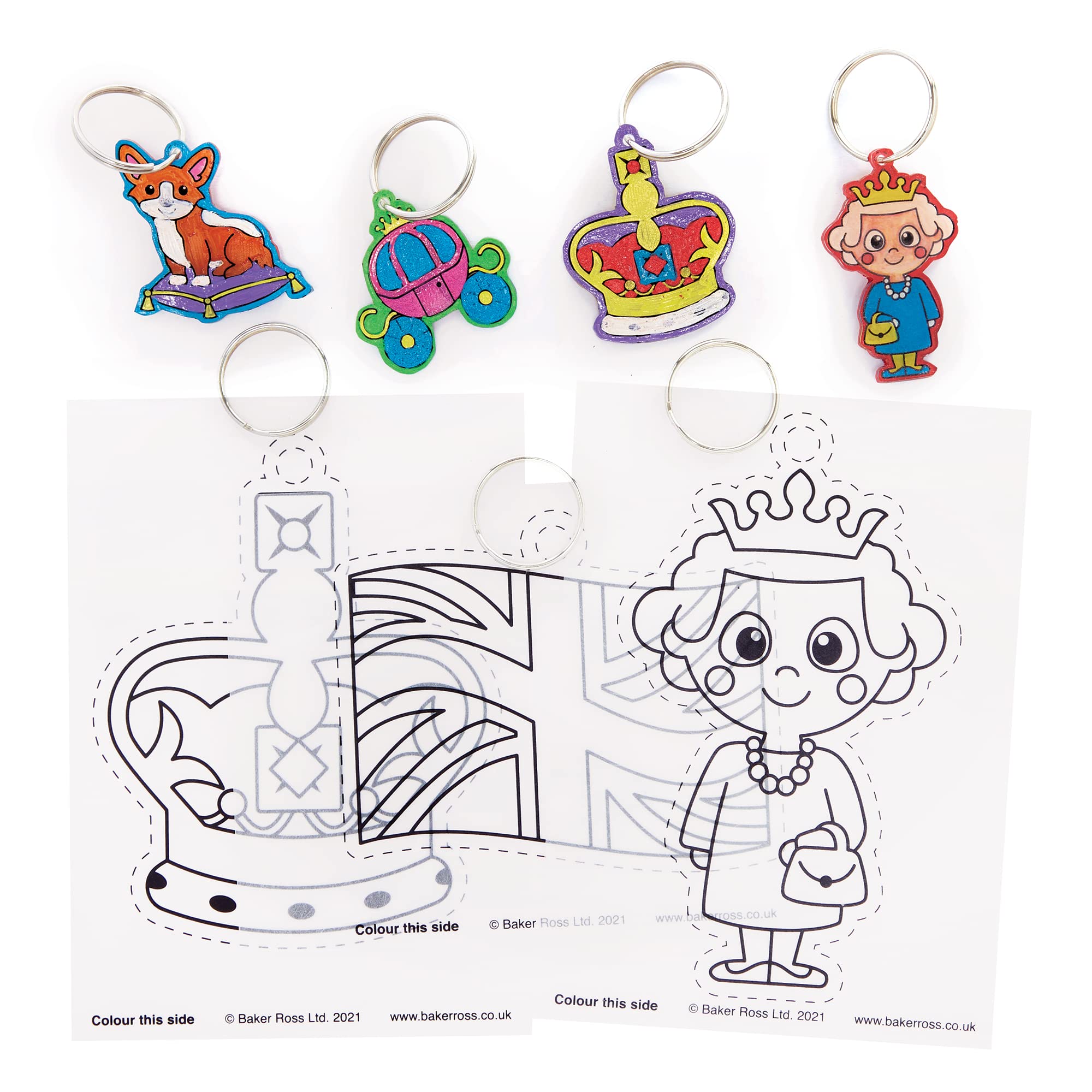 Baker Ross PJ202 Royal Shrink Art Keyring Craft Kit - Pack of 10, Crafts for Kids Party Bag Filler,