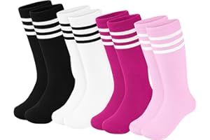 Hryrbay 2 Pairs Kids Soccer Socks Toddler Girls Knee High Socks Uniform Sock Three Stripes for Boys Girls