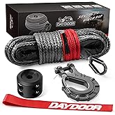 DAYDOOR Synthetic Winch Rope, 1/4 Inch x 50ft 10,000LBS Synthetic Winch Line, Winch Cable for Offroad Vehicle 4WD ATV UTV, Synthetic Rope with Forged Winch Hook and Rubber Stopper (Gray)