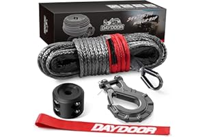 DAYDOOR Synthetic Winch Rope, 1/4 Inch x 50ft 10,000LBS Synthetic Winch Line, Winch Cable for Offroad Vehicle 4WD ATV UTV, Synthetic Rope with Forged Winch Hook and Rubber Stopper (Gray)