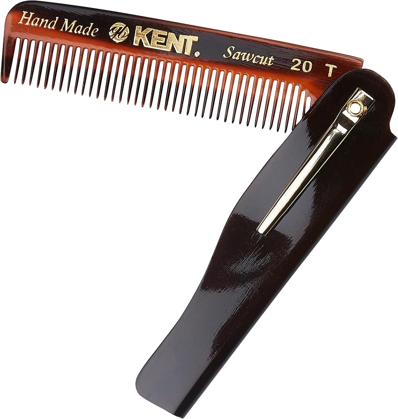 Kent Handmade 85mm Fine Toothed Folding Pocket Hair Comb Cellulose Acetate