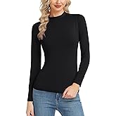 Women's Basic Long Sleeve Thermal Top Lightweight Mock Neck Shirts Slim Fit Layer Soft Top