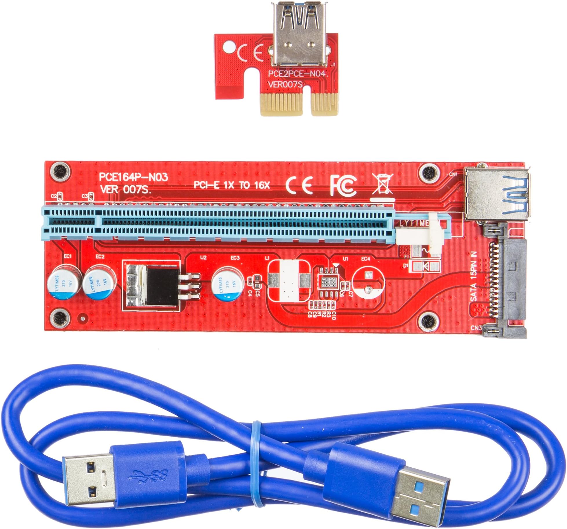 New SATA Powered PCIe VER 007 16x to 1x Powered Riser Adapter Card w/ Removable Foam Backing & 60cm USB 3.0 Cable for GPU Cryptocurrency Mining by Cryptosaur Gear