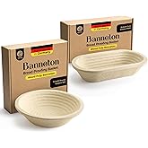 Wood Pulp Banneton Bread Proofing Basket Set – Round 2.2 LB & Oval 1.5 LB Grooved Brotform Baskets – Non-Stick Natural Wood Pulp, Made in Germany Proofing Baskets for Sourdough Bread