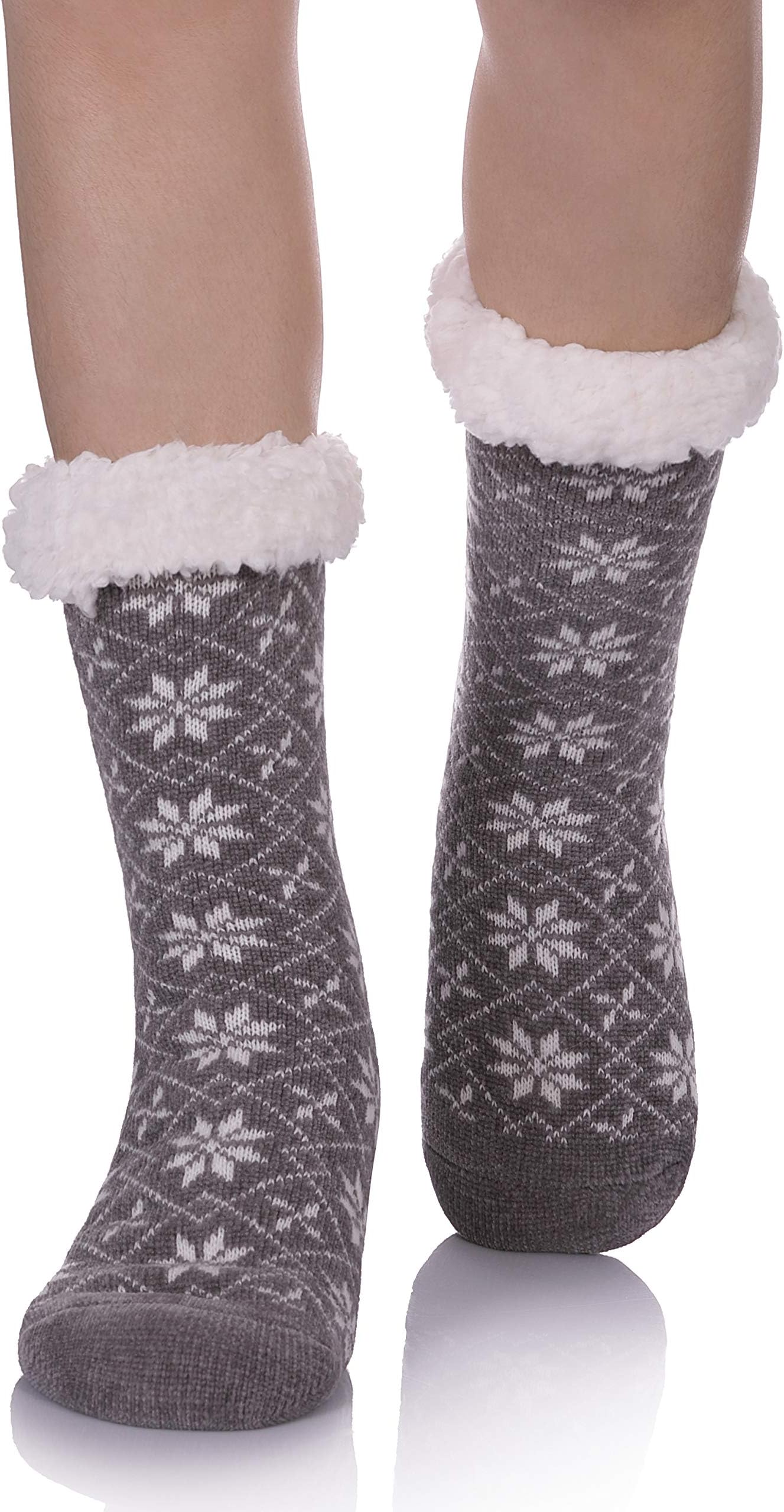 Womens Super Soft Cute Cartoon Animal fuzzy Cozy Non-Slip Winter Slipper Socks